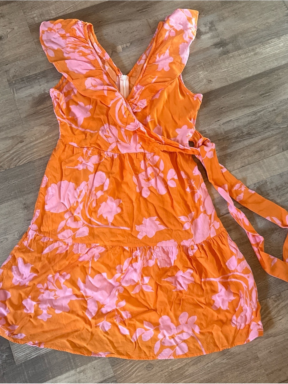 Women’s Orange & Pink Floral Wrap Dress
